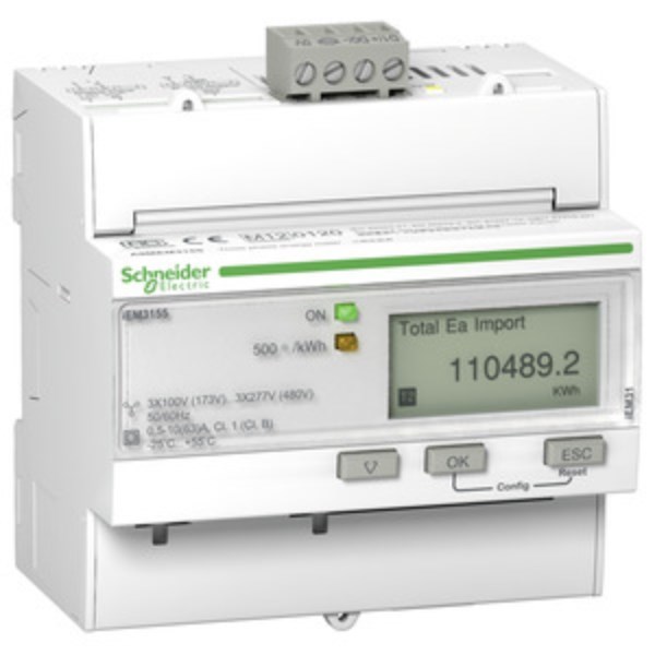 1St. Schneider Electric A9MEM3155 Energiezähler, 3-phasig, 63A, erweiterte Messfunktion, Modbus, 1E/1A, MIDkonform