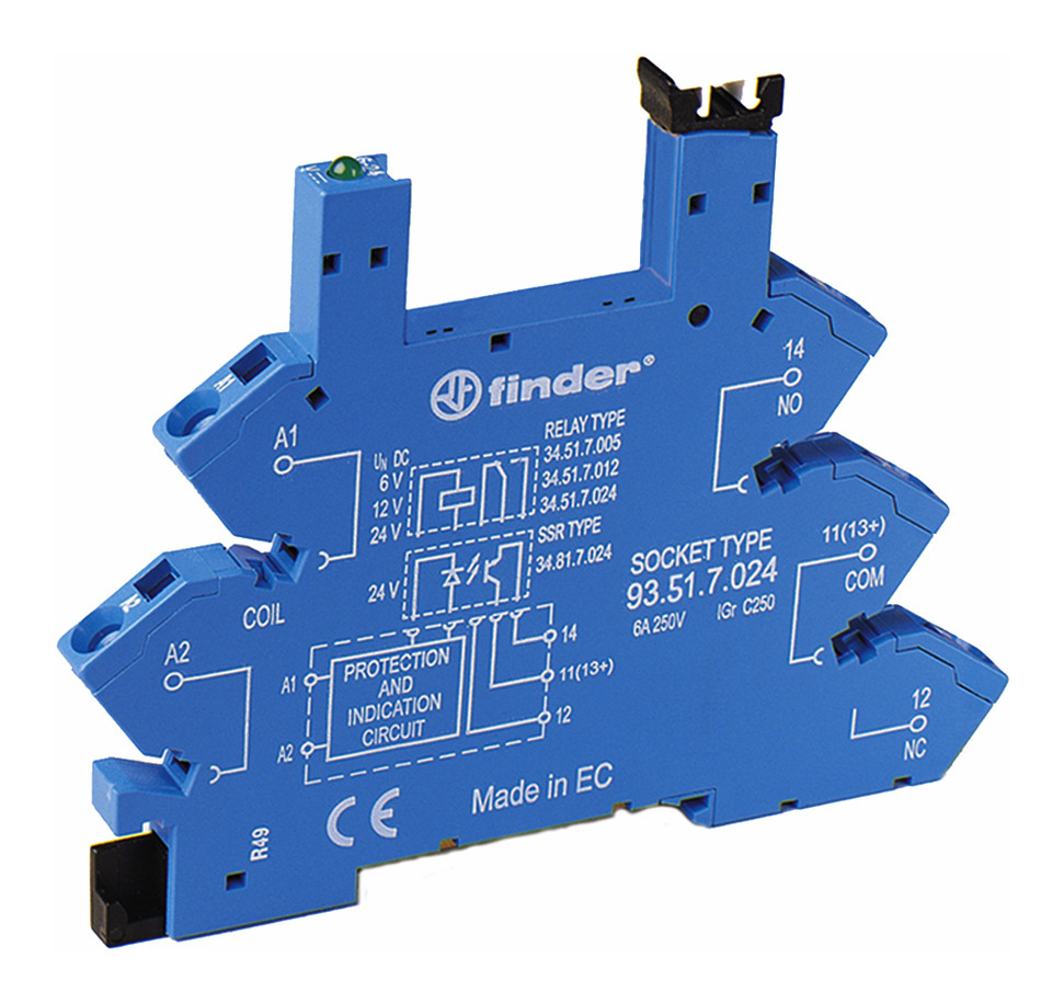 1St. Finder 93510024 Fassung mit Zugfederklemmen, für Relais 34.51 oder 34.81, für 6 bis 24 V AC/DC 93.51.0.024