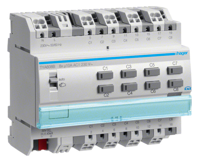 1St. Hager TYA608B, Schalt-/Jalousieausg 8-fach TYA608B 10A