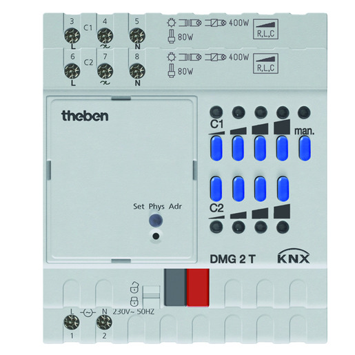 1St. Theben 4930270 KNX Universal-Dimmaktor 2-fach, Grundgerät DMG 2 T KNX