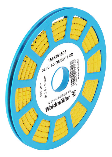 500St. Weidmüller 1568251511 Kabelmarkierungssystem, 2.5 - 5 mm, 4.2 mm, Aufgedruckte Zeichen: Zahlen, 3, PVC, weich, ohne Cadmium, gelb CLI C 1-3 GE/SW 3 CD