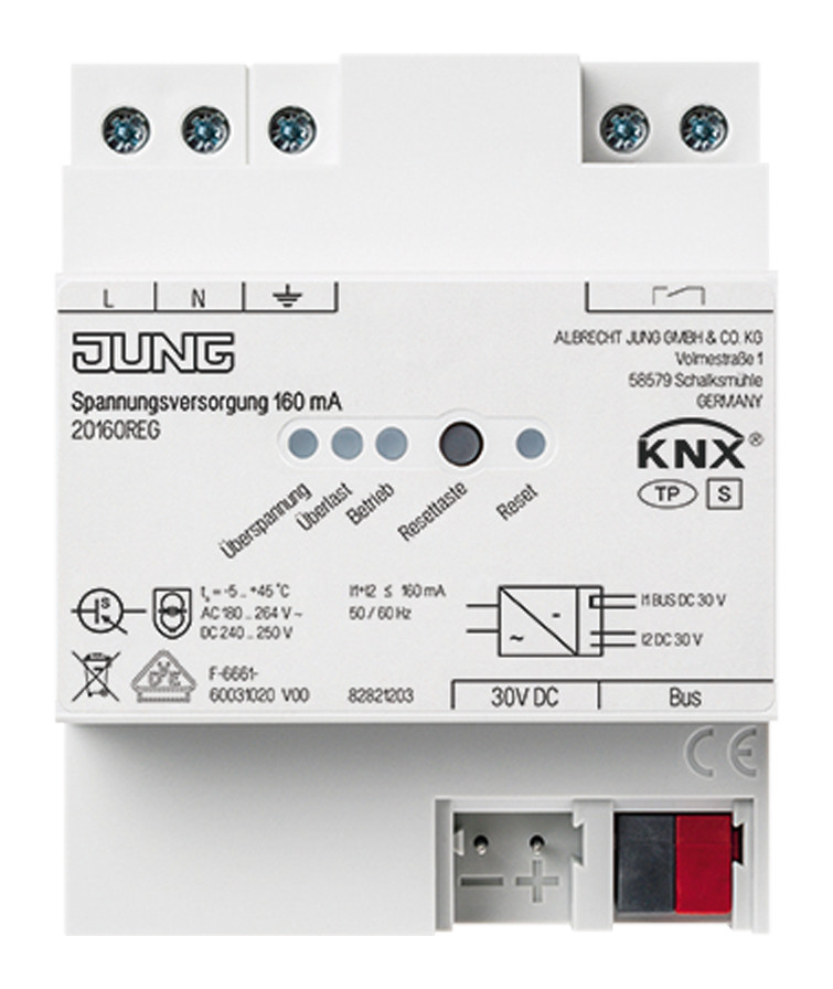 1St. Jung 20160REG KNX Spannungsversorgung REG  160 mA integrierte Drossel 20160 REG