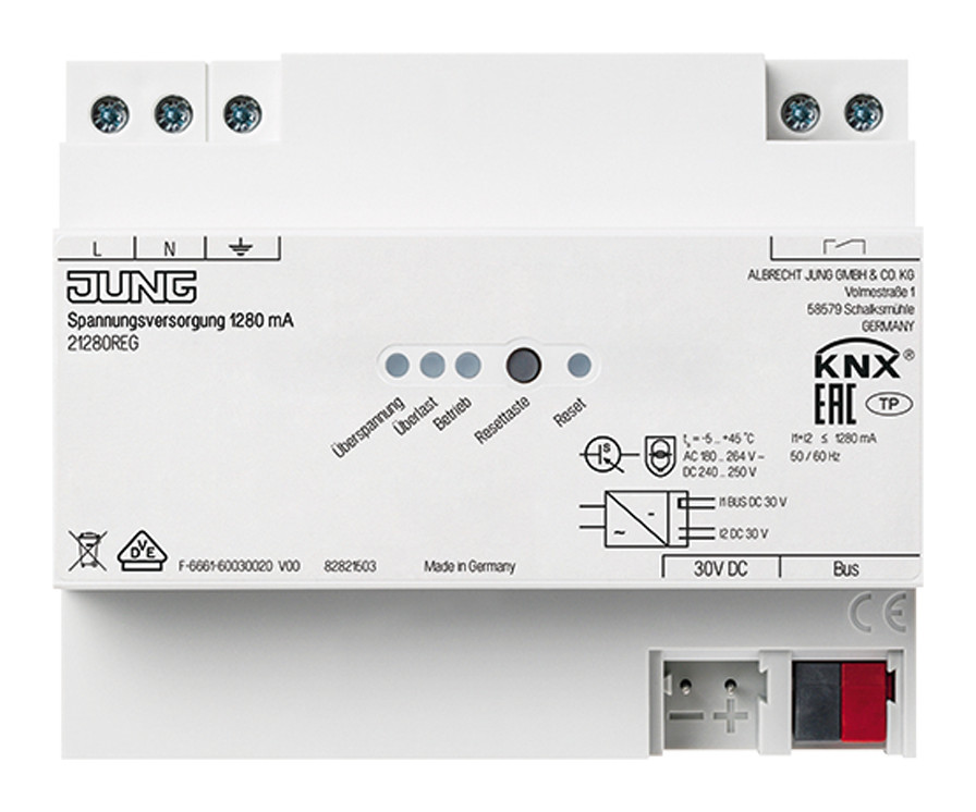 1St. Jung 21280REG KNX Spannungsversorgung REG  1280 mA integrierte Drossel 21280 REG