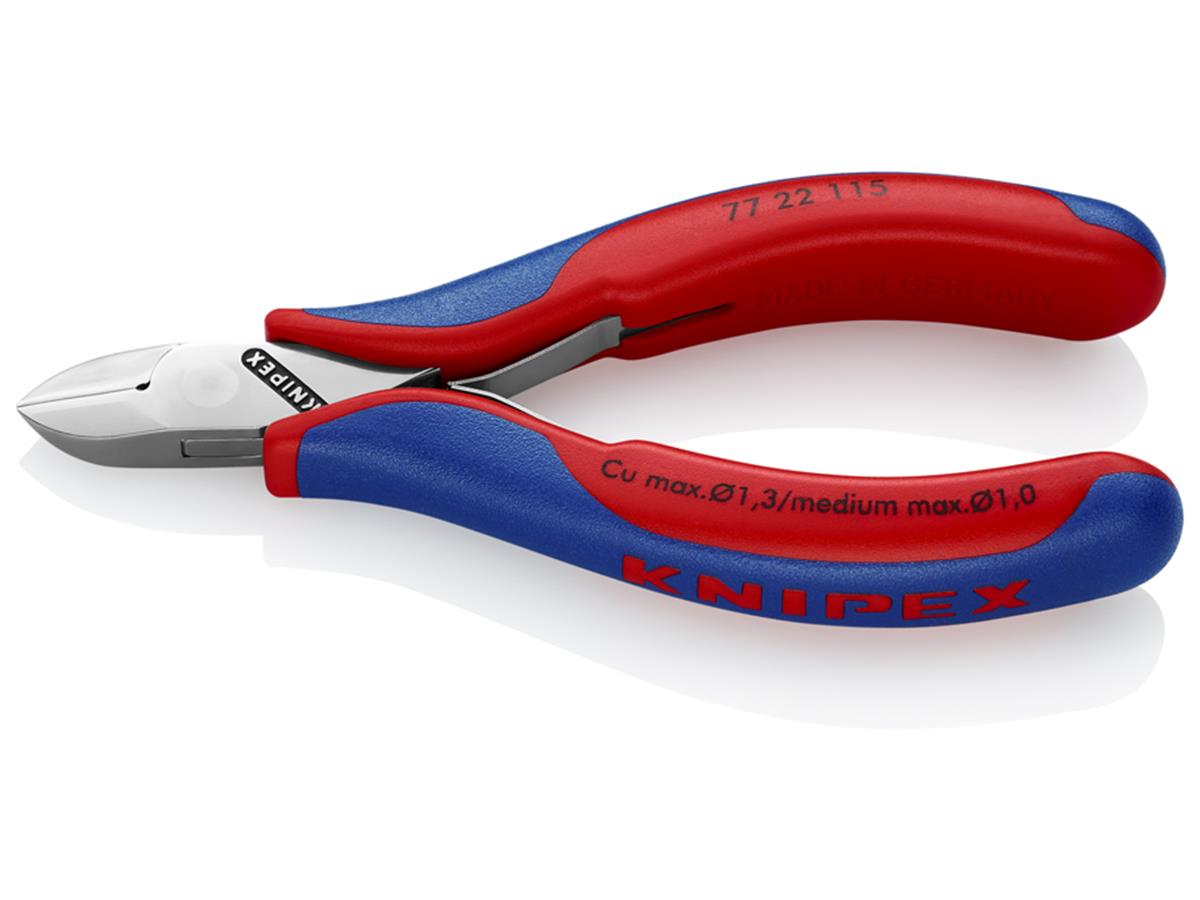 1St. Knipex 77 22 115 Elektronik-Seitenschneider o. Facette, spiegelpol., mittelharter Draht bis d= 1 mm 115 mm