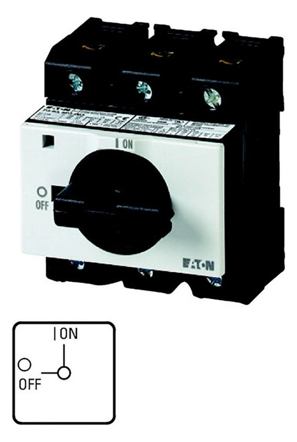 1St. Eaton 041099 EIN-AUS-Schalter, P3, 63 A, Verteilereinbau, 3-polig, mit schwarzem Knebel und Frontschild, abschließbar in 0-Stellung P3-63/IVS