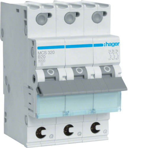 1St. Hager MCS320 Leitungsschutzschalter 3 polig 6kA C 20A QC 3 Module