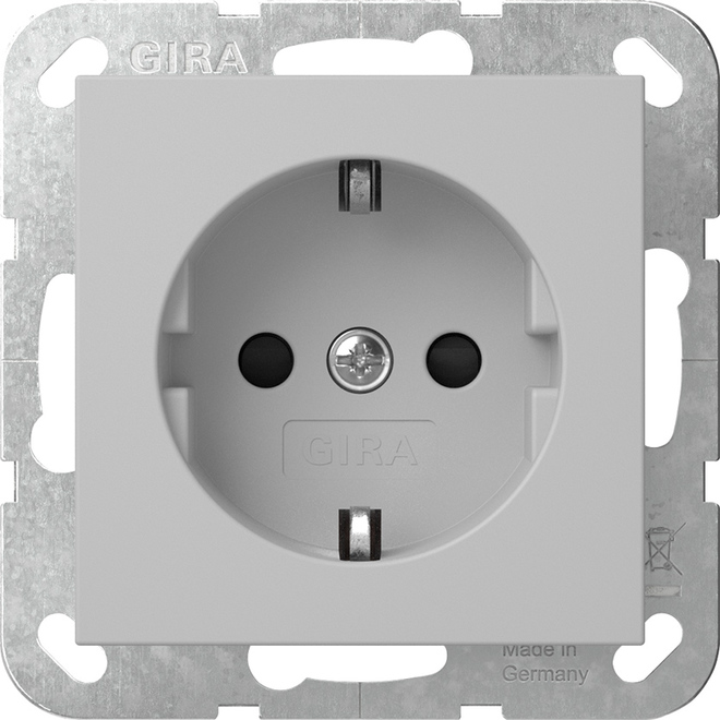 1St. Gira 4755015 SCHUKO-Steckdose 16A 250V mit Shutter, ohne Befestigungskrallen, Grau matt