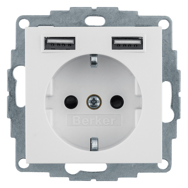 1St. Berker 48036089 Steckdose SCHUKO/USB Q.1/Q.3/Q.7/Q.9 polarweiß samt