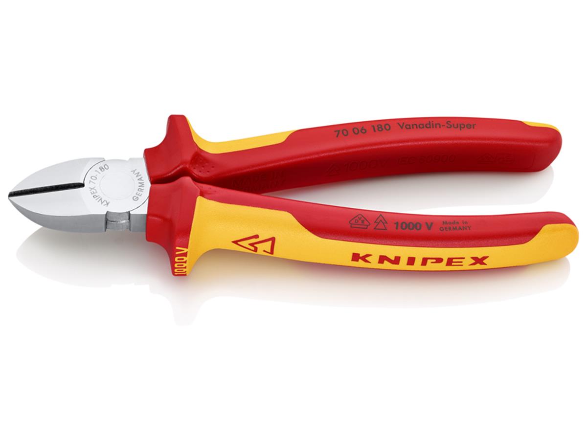 1St. Knipex 70 06 180 VDE Seitenschneider VDE isoliert, Zange verchromt 180 mm