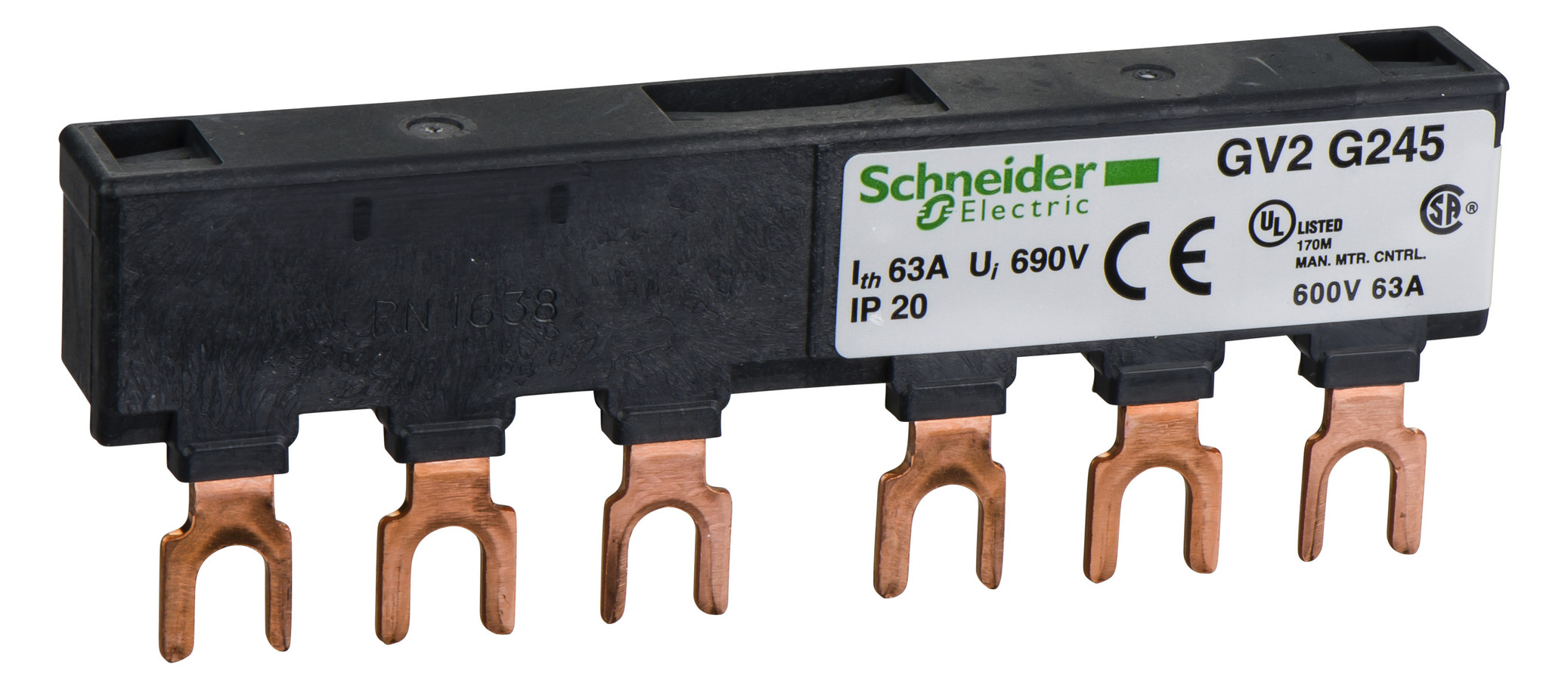 1St. Schneider Electric GV2G245 Drehstrom-Sammelschienensystem, 63A, 2Abgangsstellen, 45mm Abstand