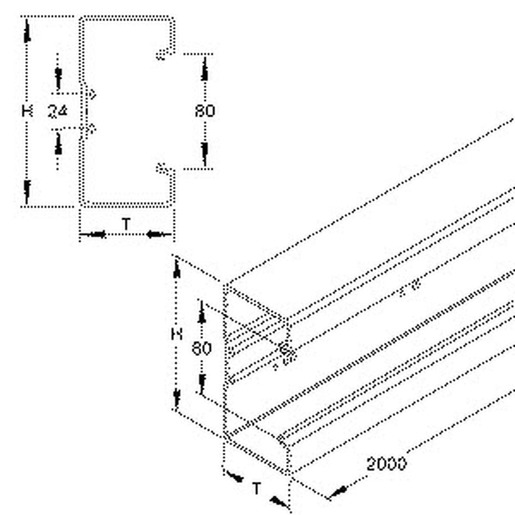 2m Kleinhuis BU651308.3 RW reinweiß Gerätekanalunterteil, 133x66x2000 mm