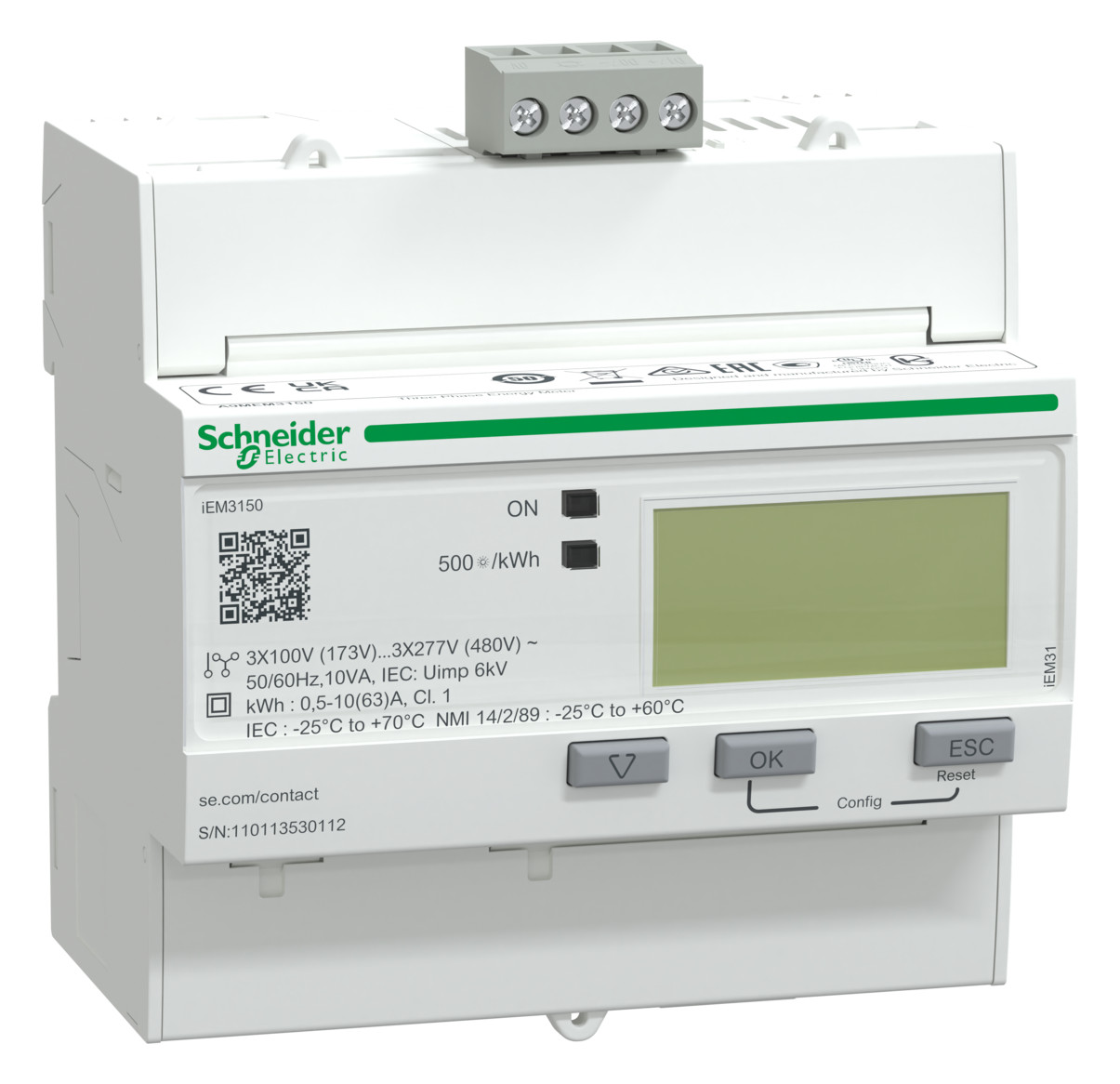 1St. Schneider Electric A9MEM3150 Energiezähler, 3-phasig, 63A, erweiterte Messfunktion, Modbus