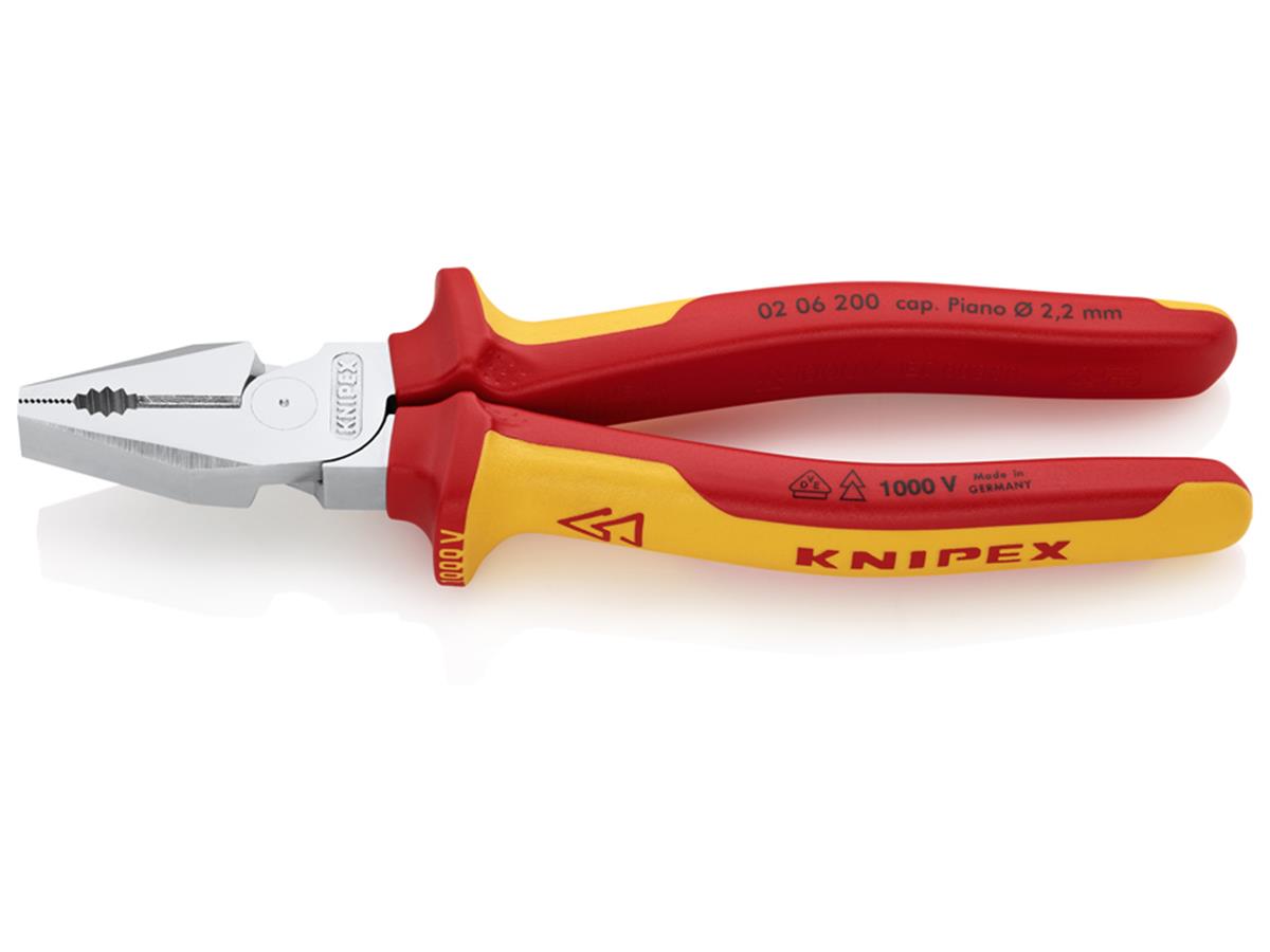 1St. Knipex 02 06 200 VDE Kraft-Kombizange VDE isoliert, Zange verchromt 200 mm