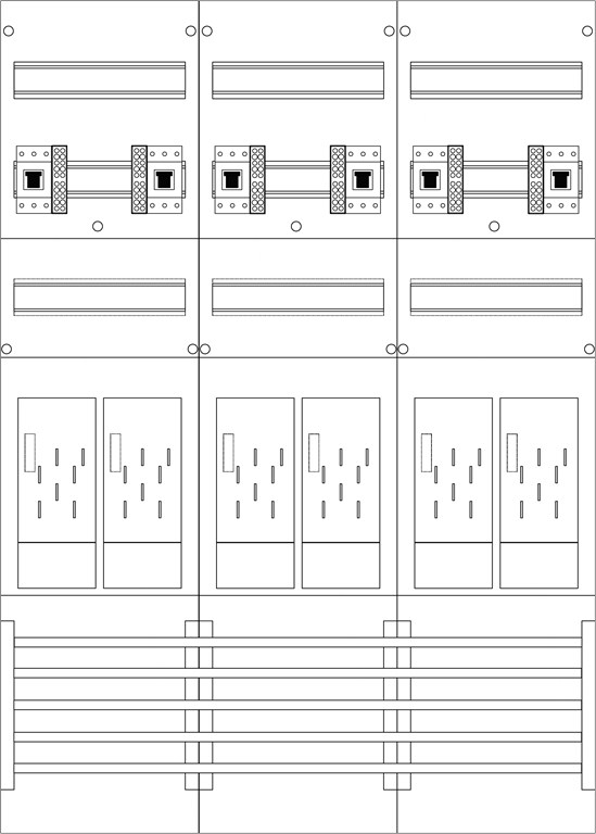 1St. F-Tronic E316-HSP Zählerfeld 3-feldrig, H=1050mm, 6-eHZ, 6 HSP, E316-HSP 7120182