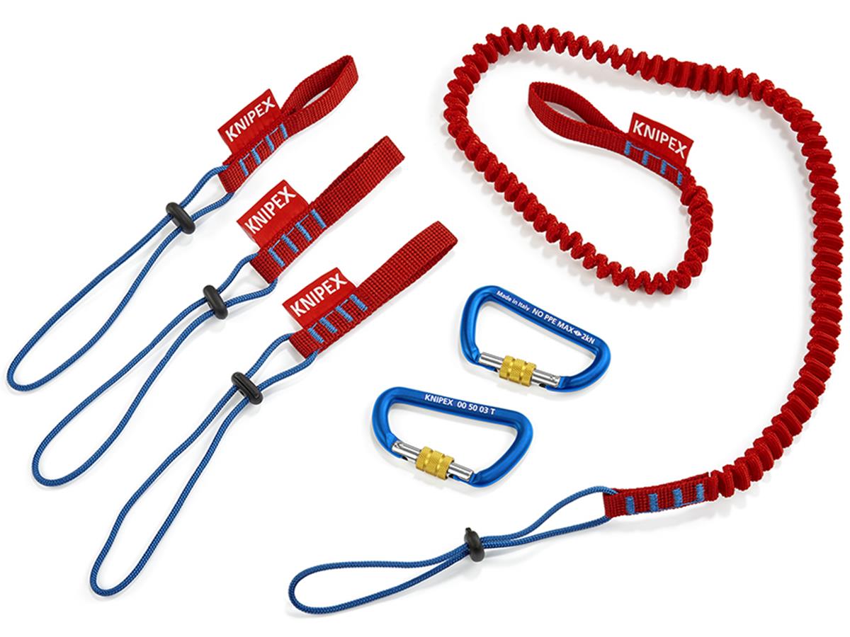 1St. Knipex 00 50 04 T BK Werkzeug-Sicherungssystem Sicherungssystem-Set, 1 x Fangleine, 3 x Adapterschlaufe, 2 x Karabiner 6-teilig