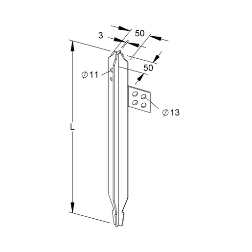 1m Kleinhuis 313/1, Staberder, Länge 1000 mm, mit gelochte Anschlusslasche 4 x d= 13 mm, Stahl, feuerverzinkt DIN EN ISO 1461