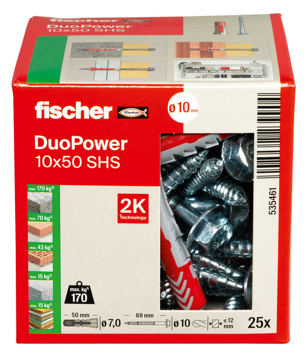 25St. Fischer DuoPower 10x50 S LD 535461 2-Komponenten-Dübel m.Schraube 7,0x69