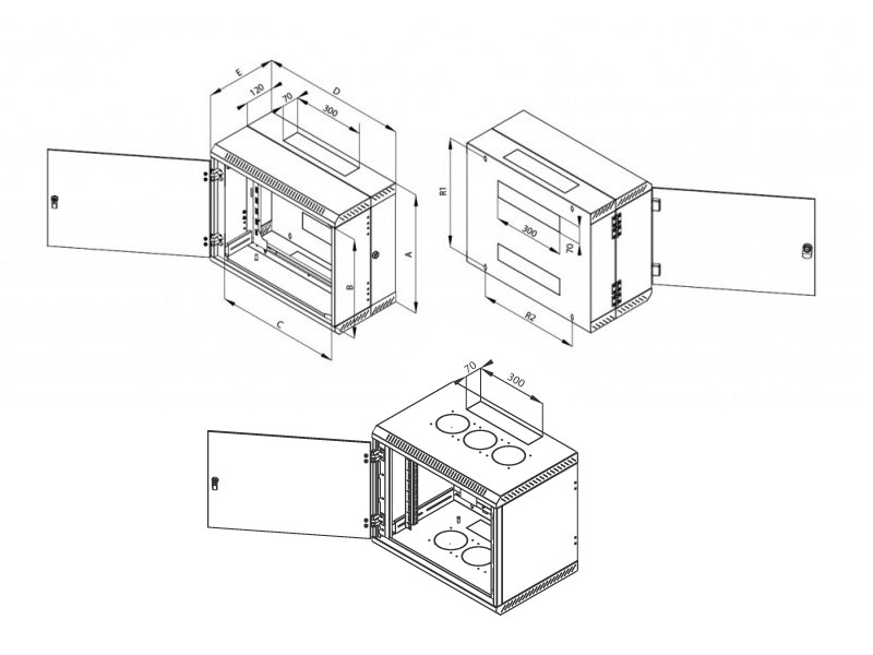 1St. Triton DELTAB2D 9HE Wandschrank zweiteilig 9HE b=600 x h=500 x t=295mm - 19 Zoll