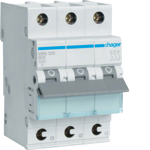 1St. Hager MBS325 Leitungsschutzschalter 3 polig 6kA B 25A QC 3 Module