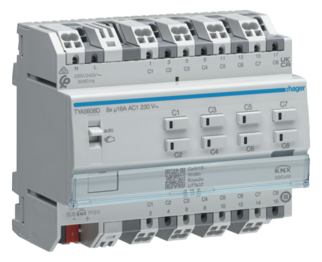 1St. Hager TYAS608D Schalt-/Jal.aktor 8/4f KNX,16A, C-Last