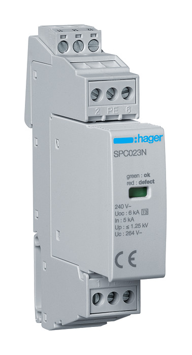 1St. Hager SPC203N Überspannungsableiter T3 1P+N Uc 264V In 5kA Up 1.25kV Kontakt