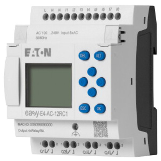 1St. Eaton 197215 Steuerrelais easyE4, Basisgerät mit Display (erweiterbar, Ethernet), 100 - 240 V AC, 100 - 240 V DC (cULus: 100 - 110 V DC), Eingänge digital: 8, Ausg EASY-E4-AC-12RC1