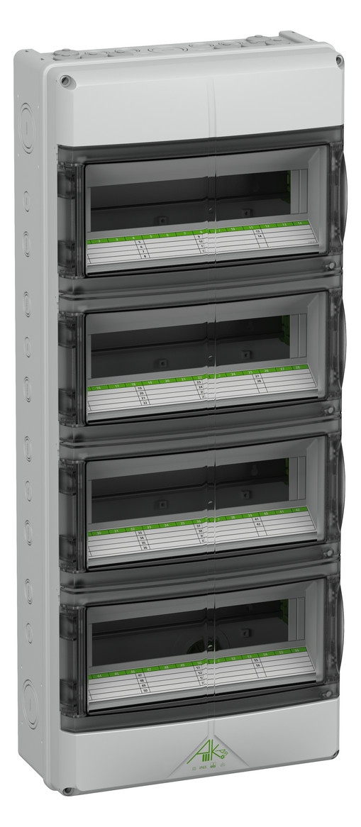 1St. Spelsberg 73345601 AK56 AK 56 Kleinverteiler IP65, 4-reihig, 56TE, 315 x 750 x 155 mm, PEN-Klemmschiene, 6 x Klemmstellen 2,5-16 mm², 21/2x14 Klemmstellen 1,5-4 mm²