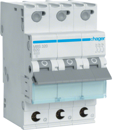 1St. Hager MBS320 Leitungsschutzschalter 3 polig 6kA B 20A QC 3 Module