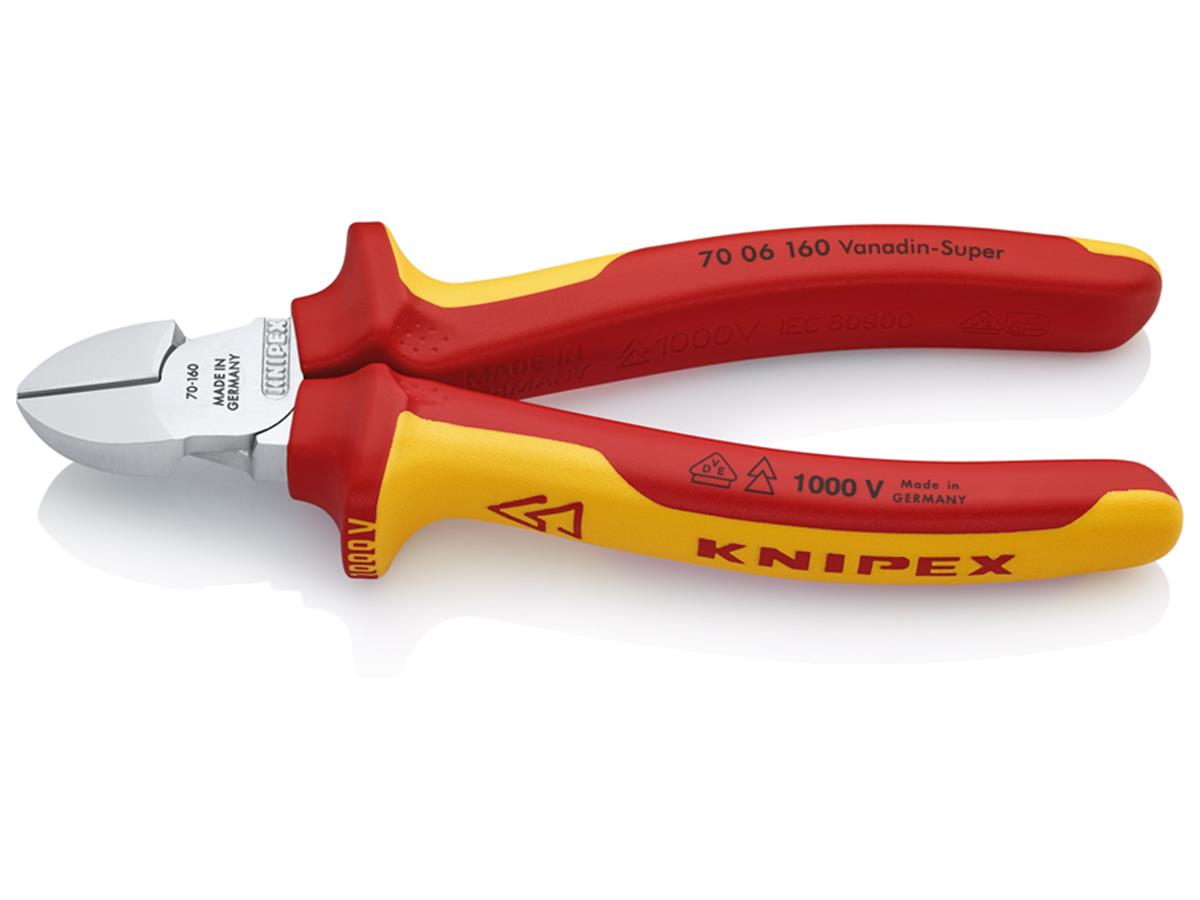 1St. Knipex 70 06 160 VDE Seitenschneider VDE isoliert, Zange verchromt 160 mm