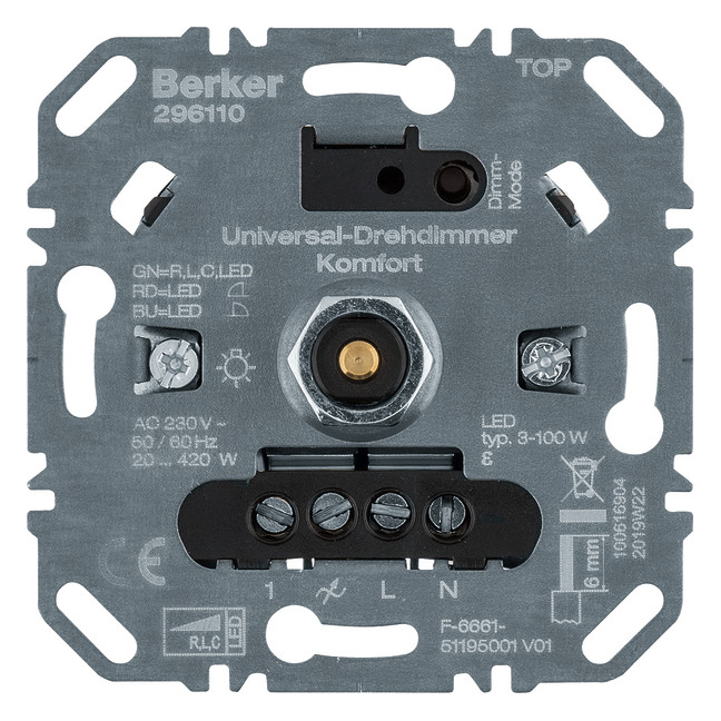 1St. Berker 296110 Universal-Drehdimmer Komfort (R L C LED) Softrastung Lichtsteuerung