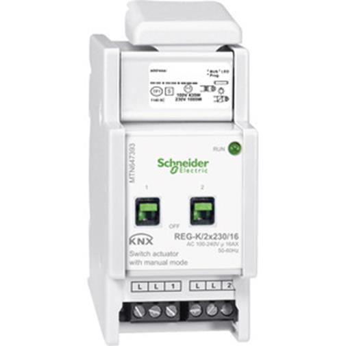 1St. Schneider Electric MTN647393 Schaltaktor REG-K/2x230/16 mit Handbetätigung, lichtgrau