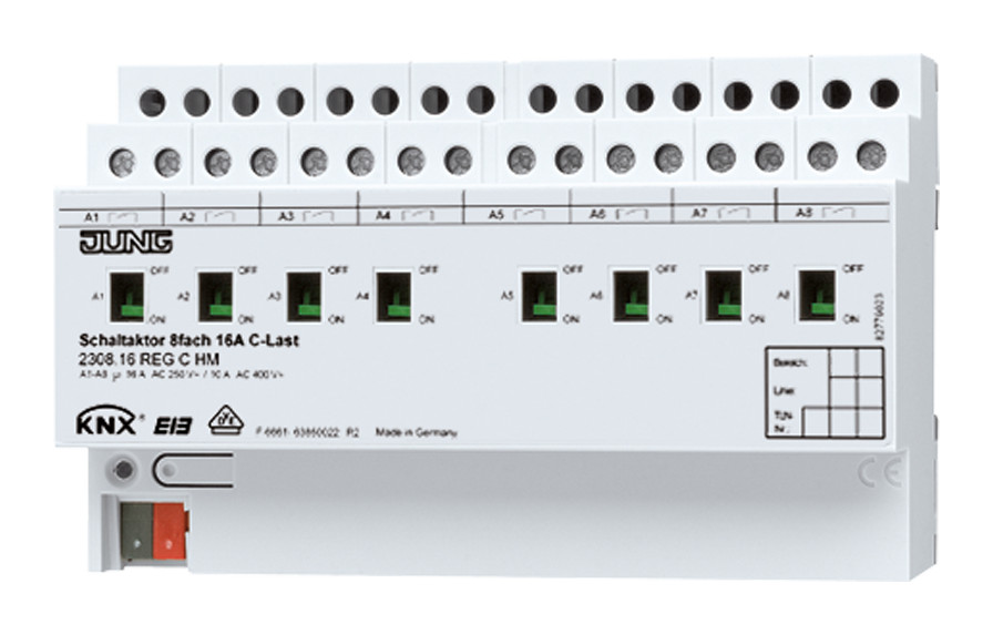 1St. Jung 2308.16REGCHM Schaltaktor C-Last 8fach REG Schließer mechanische Handbedienung 2308.16 REGCHM