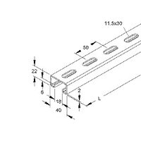 2m Niedax 2986/2 FL Ankerschiene, C-Profil SW 18 mm, 40x22x2mm 29862FL