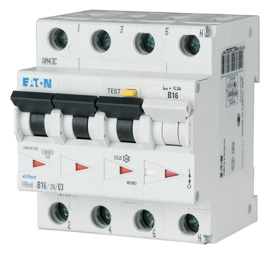 1St. Eaton 170988 FI/LS Kombination, 16 A, 30 mA, LS-Charakteristik: B, 3p+N, FI-Charakteristik: A FRBM6-B16/3N/003-A