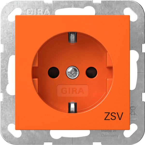 1St. Gira 4453109 SCHUKO-Steckdose 16A 250V mit Shutter mit oranger Abdeckung und Aufdruck ZSV, Orange glänzend